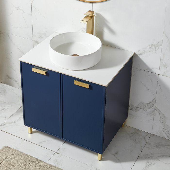 Ebern Designs Leaann 30" Blue Modern 2-Door Free-standing Vessel Sink ...